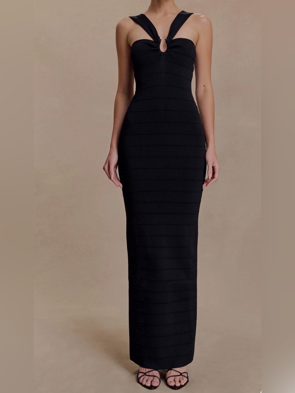 Meshki Black Twisted Strap Bandage Maxi Dress